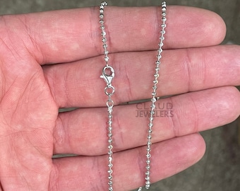 Solid 925 Sterling Silver 1.8MM Moon Cut Beaded Chain Necklace Stacking Necklace