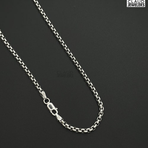 925 Sterling Silver Round Box Link Chain Necklace Men and Etsy