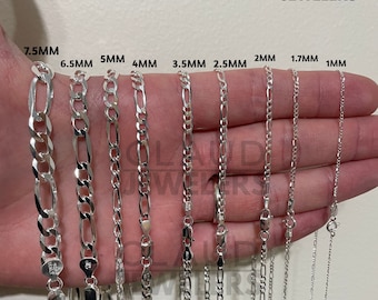 Italian Sterling Silver Figaro Link Chain Necklace Silver Chain 925 UNISEX