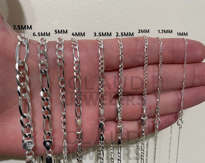 Italian Sterling Silver Figaro Link Chain Necklace Silver Chain 925 UNISEX