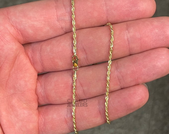 14K Solid Yellow Gold 2MM Rope Link Chain Necklace Italian Made  - Multiple Lengths