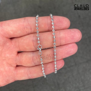 Solid 925 Sterling Silver 2MM Moon Cut Beaded Chain Necklace Stacking Necklace