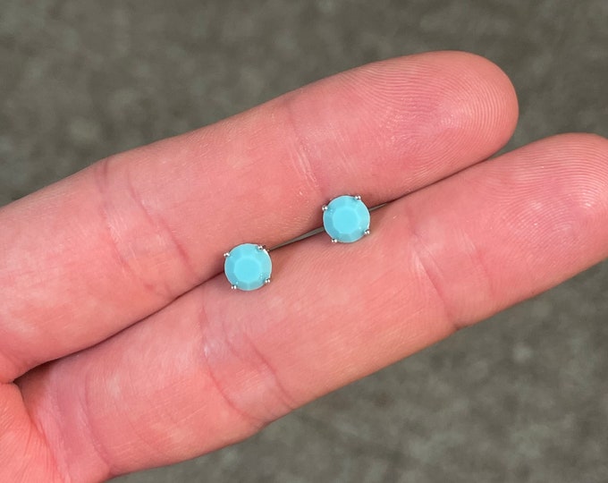 Sterling Silver Created Turquoise Round Cut Studs Earrings Men And Women