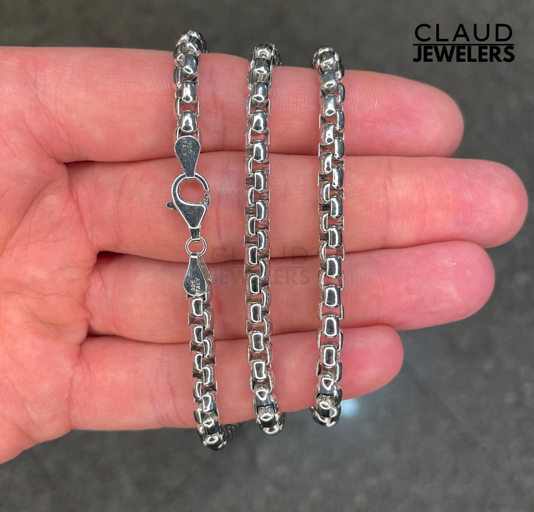 vintage◯Italy silver short necklace◯925 Men's Solid 925 Sterling Silver Italian Anchor / Cable Link