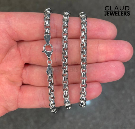 vintage◯Italy silver short necklace◯925 Solid 925 Sterling Silver 5MM Thick Round Box Link Chain Necklace