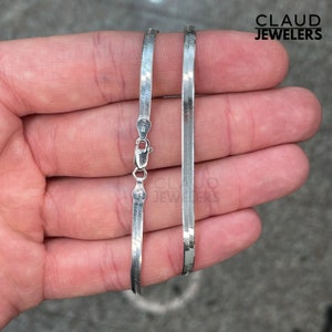 925 Solid Sterling Silver Flat Herringbone Snake Chain Necklace 3MM Thick