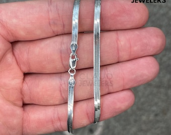 925 Solid Sterling Silver Flat Herringbone Snake Chain Necklace 3MM Thick