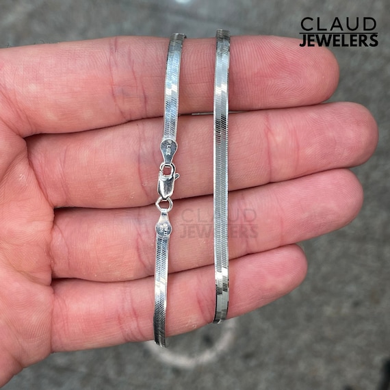925 Solid Sterling Silver Flat Herringbone Snake Chain Necklace 3MM Thick