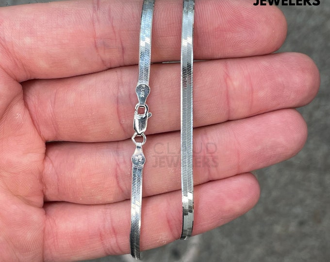 925 Solid Sterling Silver Flat Herringbone Snake Chain Necklace 3MM Thick