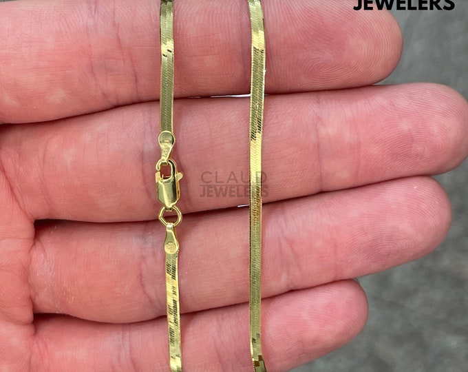 925 Solid Sterling Silver Flat Herringbone Snake Chain Necklace 14K Gold Plated