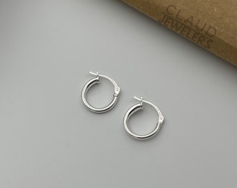 Solid 925 Sterling Silver Classic French Lock Hoop Earrings