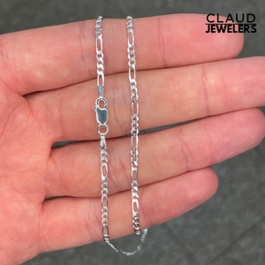 Solid 925 Sterling Silver 2.3MM Figaro Link Chain Pendant Necklace Adult And Kids UNISEX