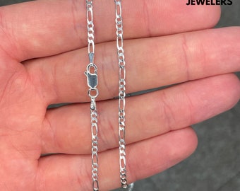 Solid 925 Sterling Silver 2.3MM Figaro Link Chain Pendant Necklace Adult And Kids UNISEX