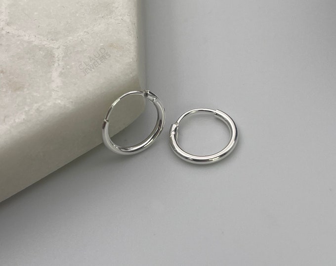 925 Solid Sterling Silver Small 10MM Endless Hoop Earrings, Nose Ring Or Earrings
