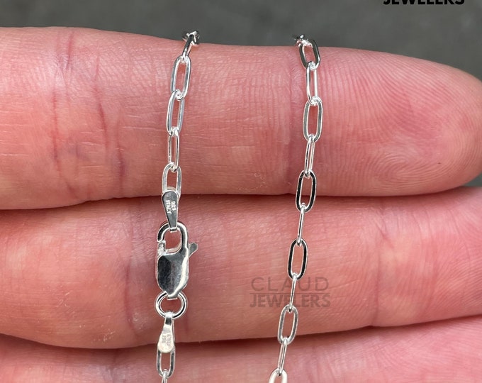 Solid 925 Sterling Silver 2.5MM Paper Clip Link Chain Necklace Stacking Necklace