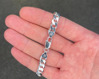 Solid Italian 925 Sterling Silver Curb Chain Bracelet, Mens Bracelets, Curb Link Chain 8MM Thick Bracelet