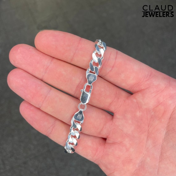 Solid Italian 925 Sterling Silver Curb Chain Bracelet, Mens