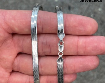 925 Solid Sterling Silver Flat 6mm Herringbone Snake Chain Necklace