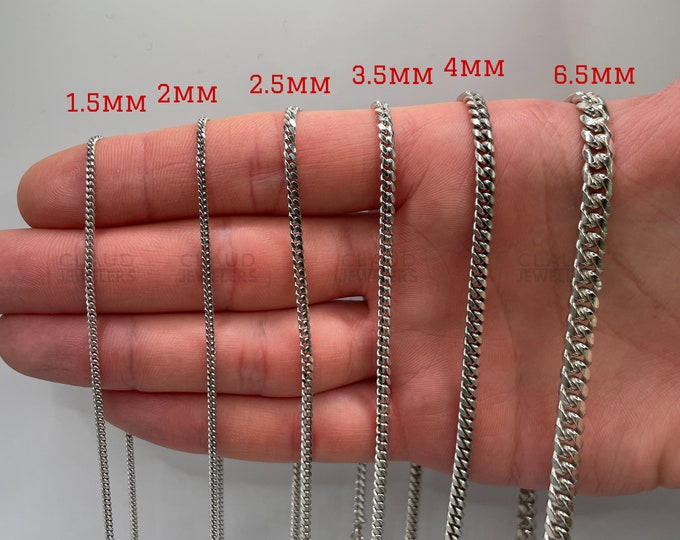Italian Solid Sterling Silver Miami Cuban Link Chain Necklace 925 Silver Chain UNISEX