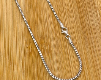 Solid 925 Sterling Silver 2MM Franco Chain Necklace, Square Box Chain Necklace