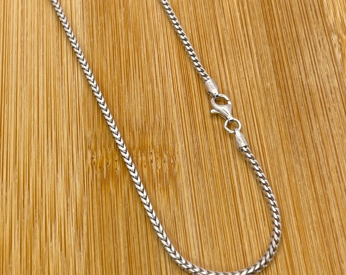 Solid 925 Sterling Silver 2MM Franco Chain Necklace, Square Box Chain Necklace
