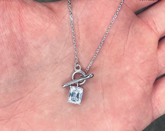 Toggle Crystal Necklace CZ Cushion Cut Toggle Pendant Necklace For Women And Girls