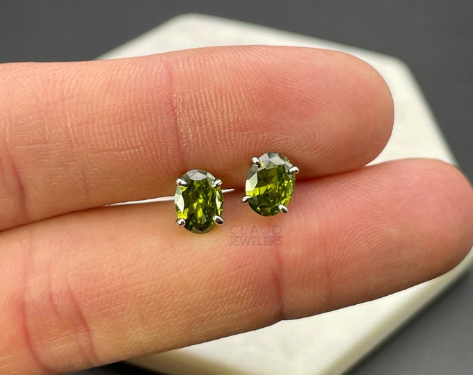 Sterling Silver Oval Cut Peridot Studs Earrings Men And Women 925 Silver Earrings