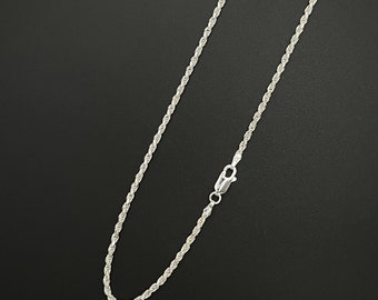 Solid 925 Sterling Silver 2MM Twisted Link Rope Chain Necklace Italian Made