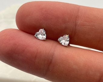 Sterling Silver Created White Topaz Heart Cut Stud Earrings