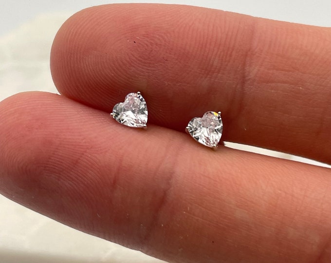 Sterling Silver Created White Topaz Heart Cut Stud Earrings
