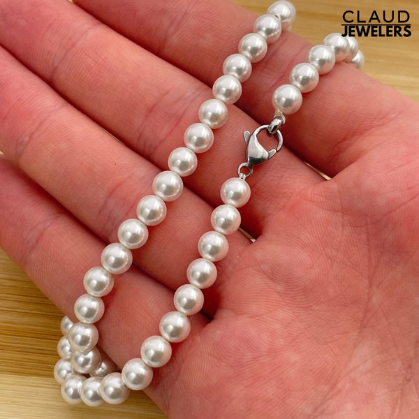 Ladies Pearl Necklace, 8MM Pearl Necklace 18 Inch Long