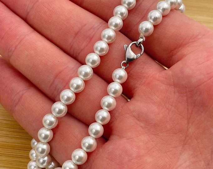 Ladies Pearl Necklace, 8MM Pearl Necklace 18 Inch Long