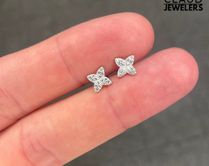 Sterling Silver Pushback Cluster Flower Stud Earrings