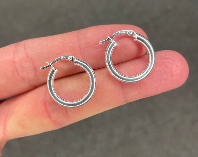 925 Solid Sterling Silver 20MM French Lock Thick Hoop Earrings