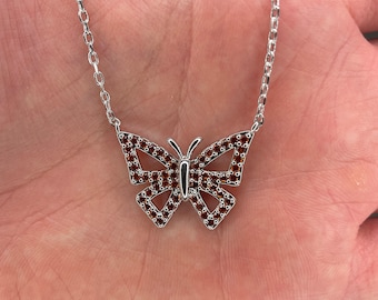 Round Red Garnet Butterfly Pendant Necklace For Women Girls