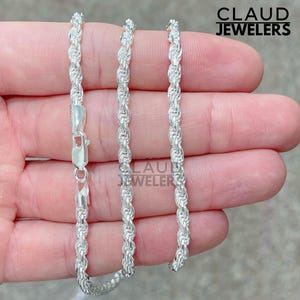 Solid 925 Sterling Silver 4MM Rope Link Chain Necklace Twisted Link Necklace