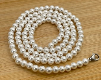 Long Pearl Layer Necklace, Super Long Pearl Necklace, 30 Inch Long Beaded Pearl Necklace, White Pearl Necklace
