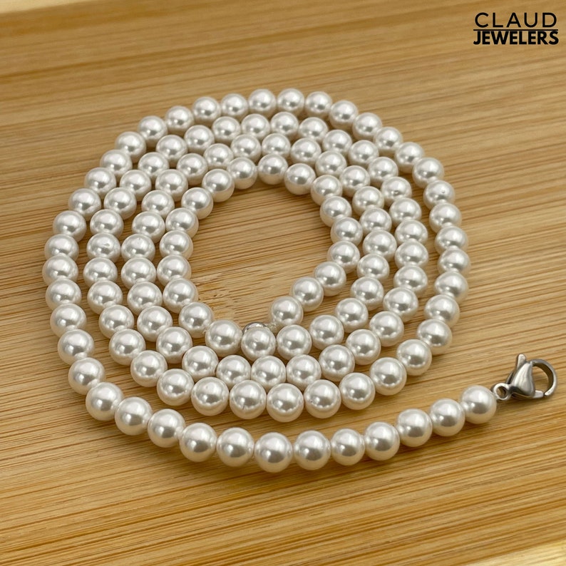 Super Long Pearl Necklace, 30 Inch Long Beaded Pearl Necklace, White Pearl Necklace image 4