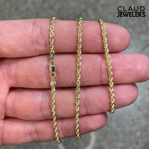 Real 14K Yellow Gold 2.5MM Twisted Rope Chain Necklace Men And Women