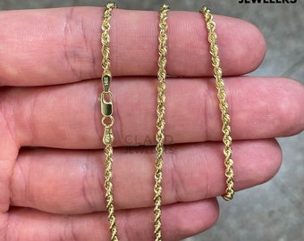 Real 14K Yellow Gold 2.5MM Twisted Rope Chain Necklace Men And Women