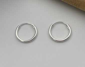 925 Solid Sterling Silver 12MM Endless Hoop Earrings, Cartilage Earrings, Small Hoop Earrings