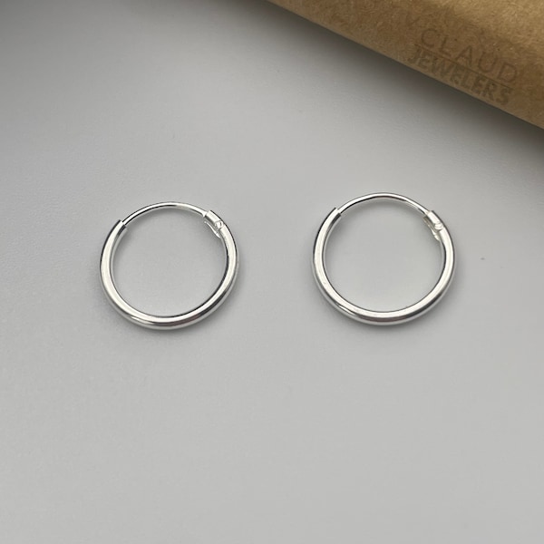 925 Solid Sterling Silver 12MM Endless Hoop Earrings, Cartilage Earrings, Small Hoop Earrings