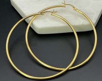 Sterling Silver 60MM Hoop Earrings Unisex 925 Silver Hoops 14K Gold Plated Hoops