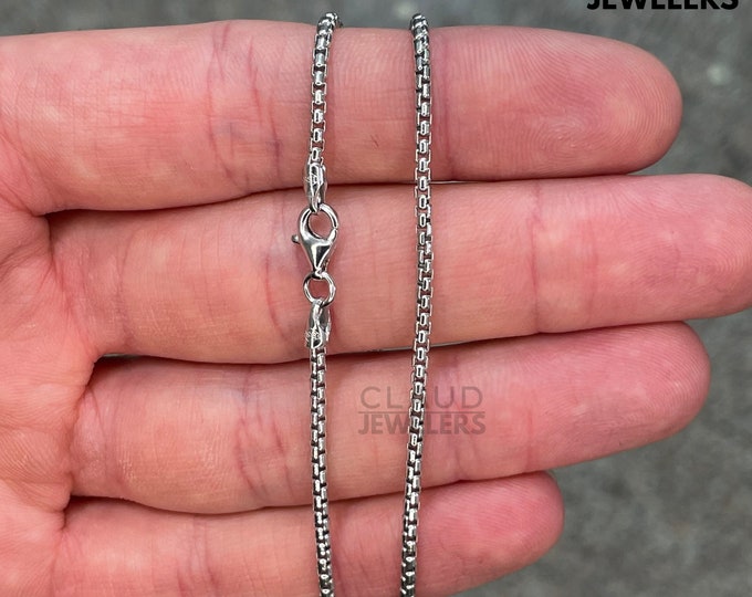 925 Sterling Silver Round Box Link Chain Necklace Men And Women