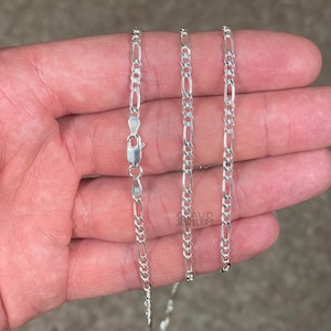 Solid 925 Sterling Silver 2.5MM Figaro Chain Necklace, Italian Chain Necklace