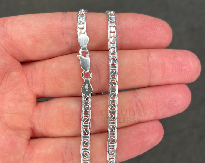 Solid 925 Sterling Silver 3MM Fancy Marina Link Chain Necklace Thick Necklace