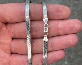 925 Solid Sterling Silver Flat 4.5mm Herringbone Snake Chain Necklace