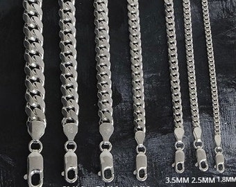 Italian Made Solid Sterling Silver Miami Cuban Link Chain Necklaces 925 Silver Chain Multiple Sizes