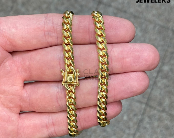 14K Gold Plated Over Sterling Silver Cuban Link Thick Rapper Chain Necklace 6MM Italian Made