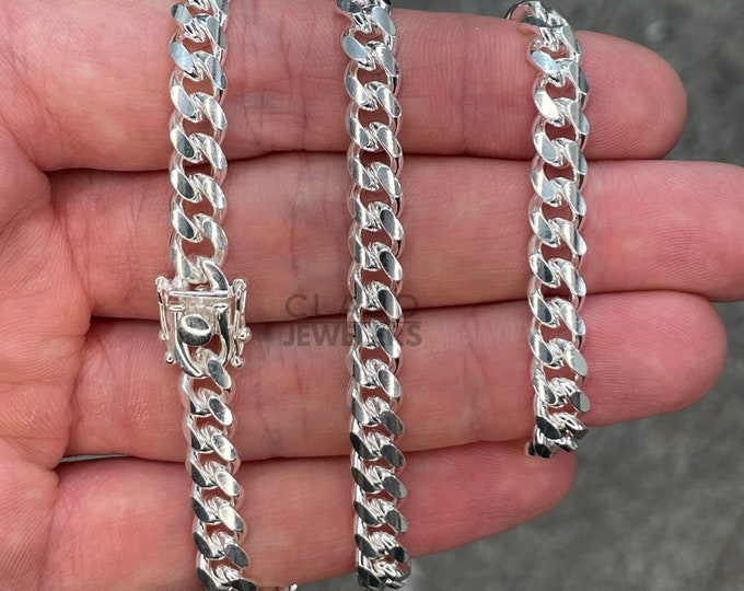 Solid 925 Sterling Silver 6.5 Thick Cuban Link Chain Necklace Italian Made Rapper Chain
